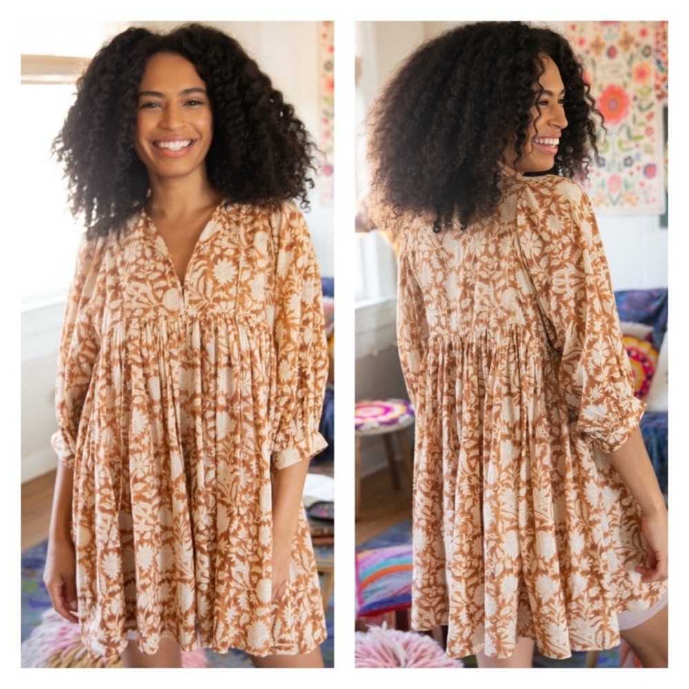 NATURAL LIFE Cream and Tan Floral Mini Dress